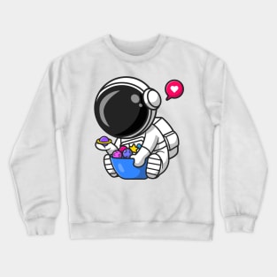 Cute Astronaut With Planet Candy Bowl Cartoon Crewneck Sweatshirt